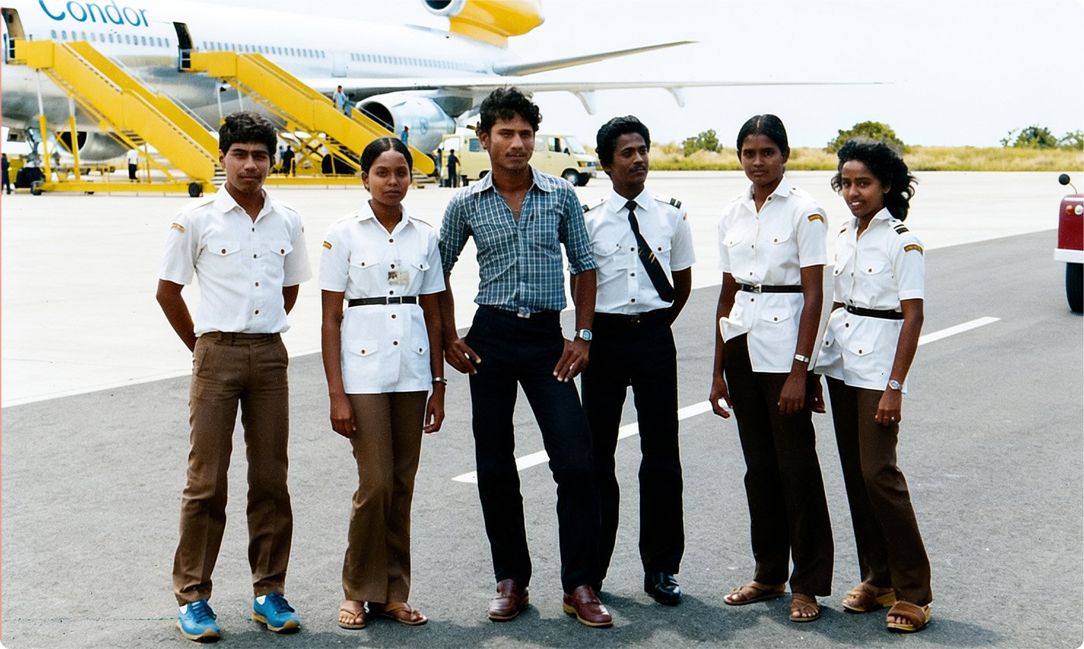 Officers with the first wide-body aircraft from Europe, 1981