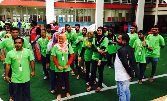 Volunteers gathered outdoors