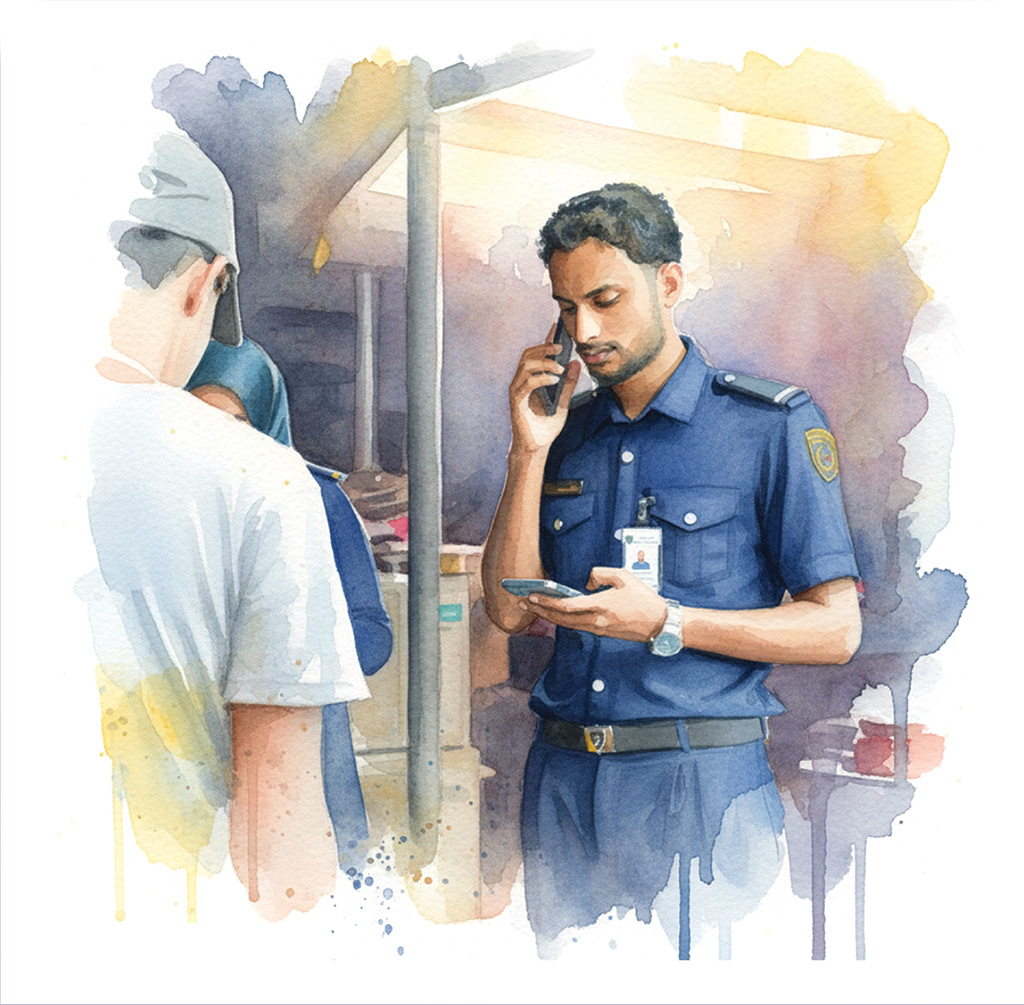 An officer conducting monitoring operations