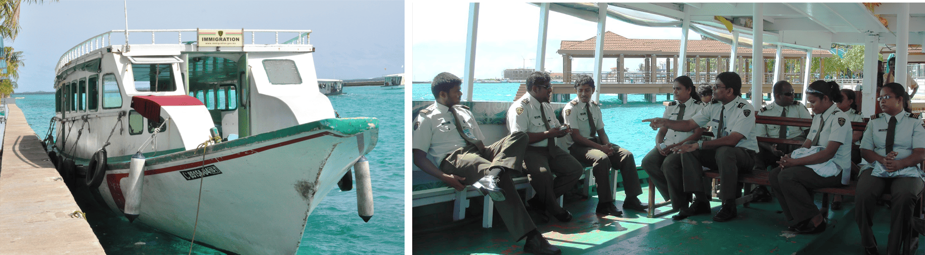 Officers travelling by ferry to Hulhulé