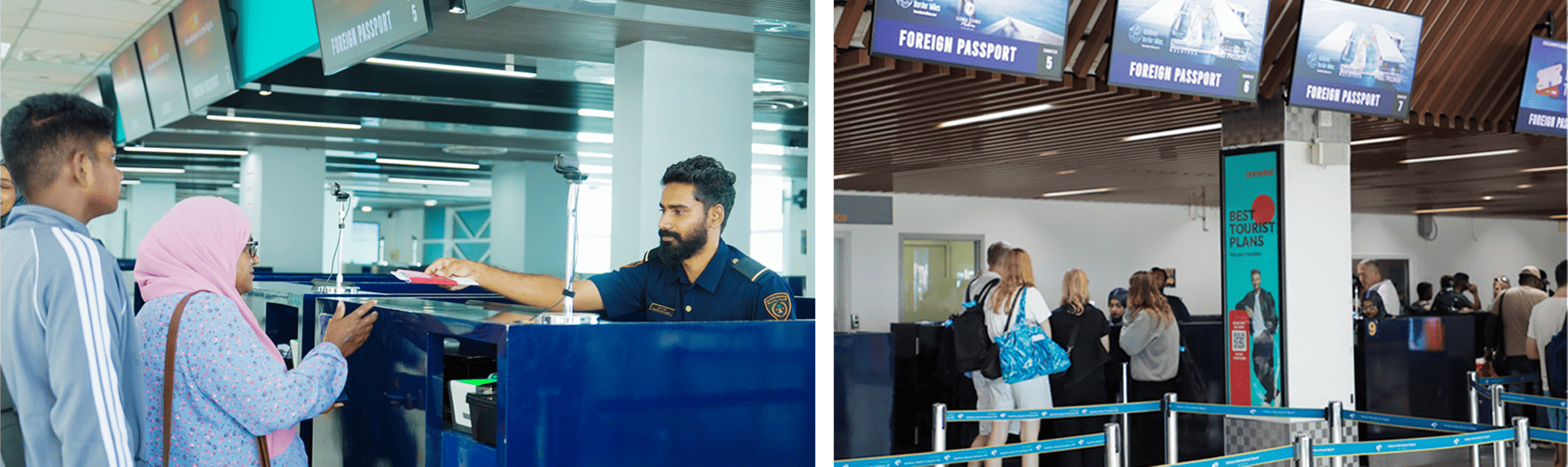 Modern immigration counters at the new terminal