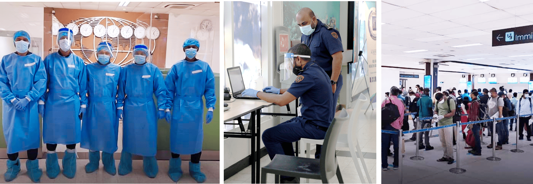 Immigration officers in protective equipment during the pandemic